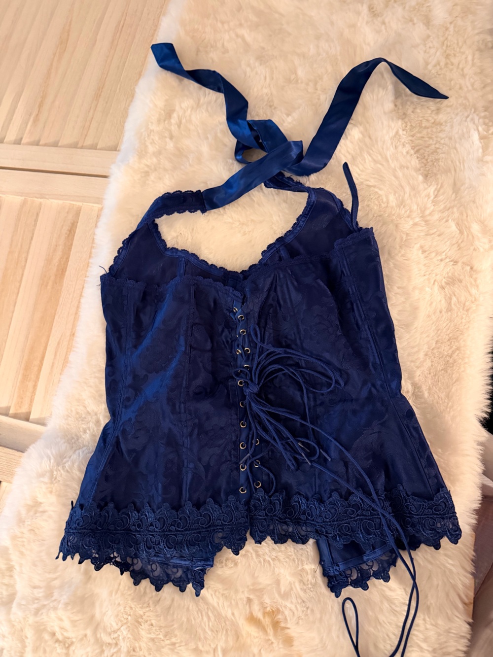 Fredricks of Hollywood halter top Navy Lace Corset Camisole